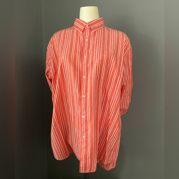 VINTAGE ● Yves Saint Laurent ● Orange and White Striped Button Down Shirt - Picture 1 of 4